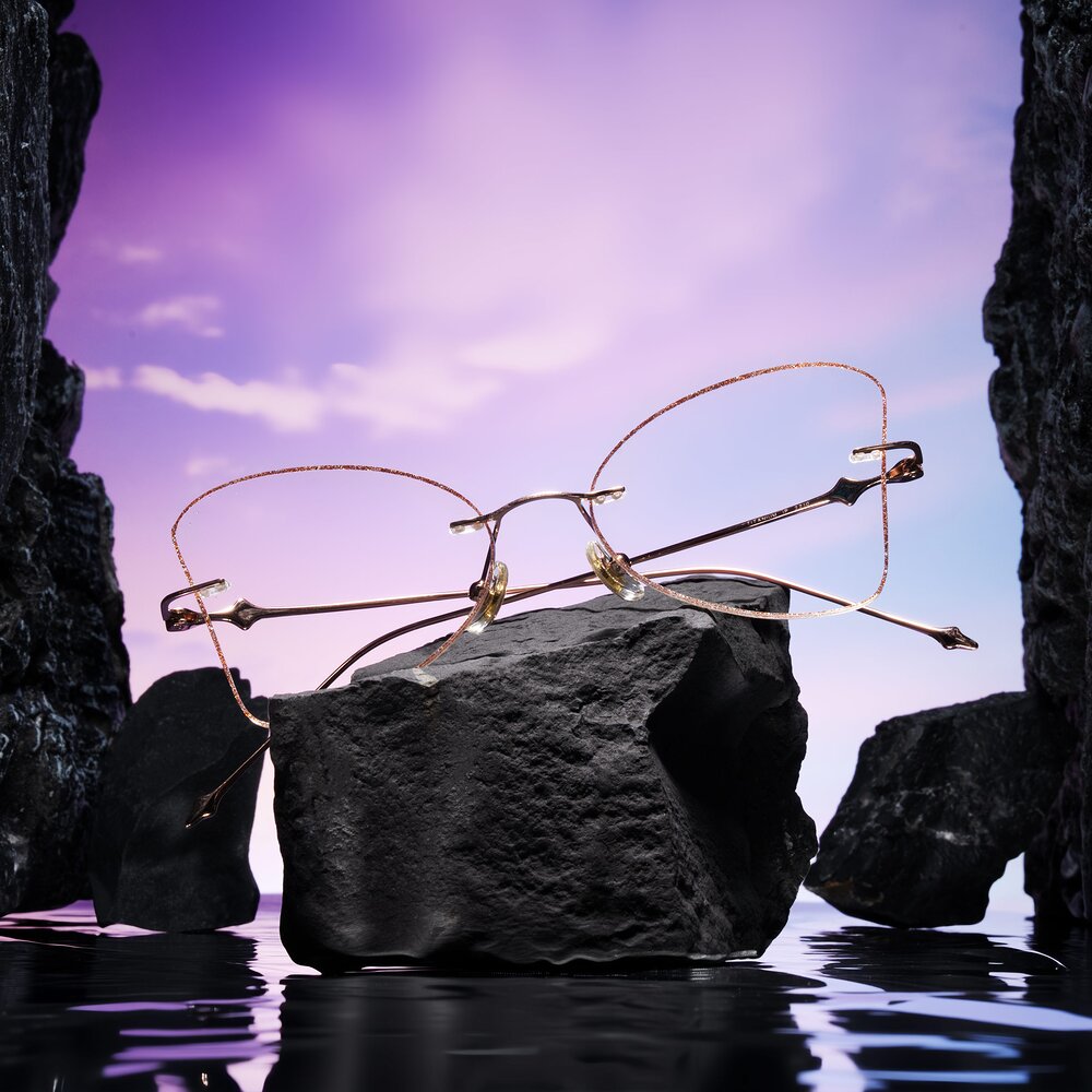 Rust Glitter/Rose Gold Titanium Butterfly Color-Edged Rimless Eyeglasses