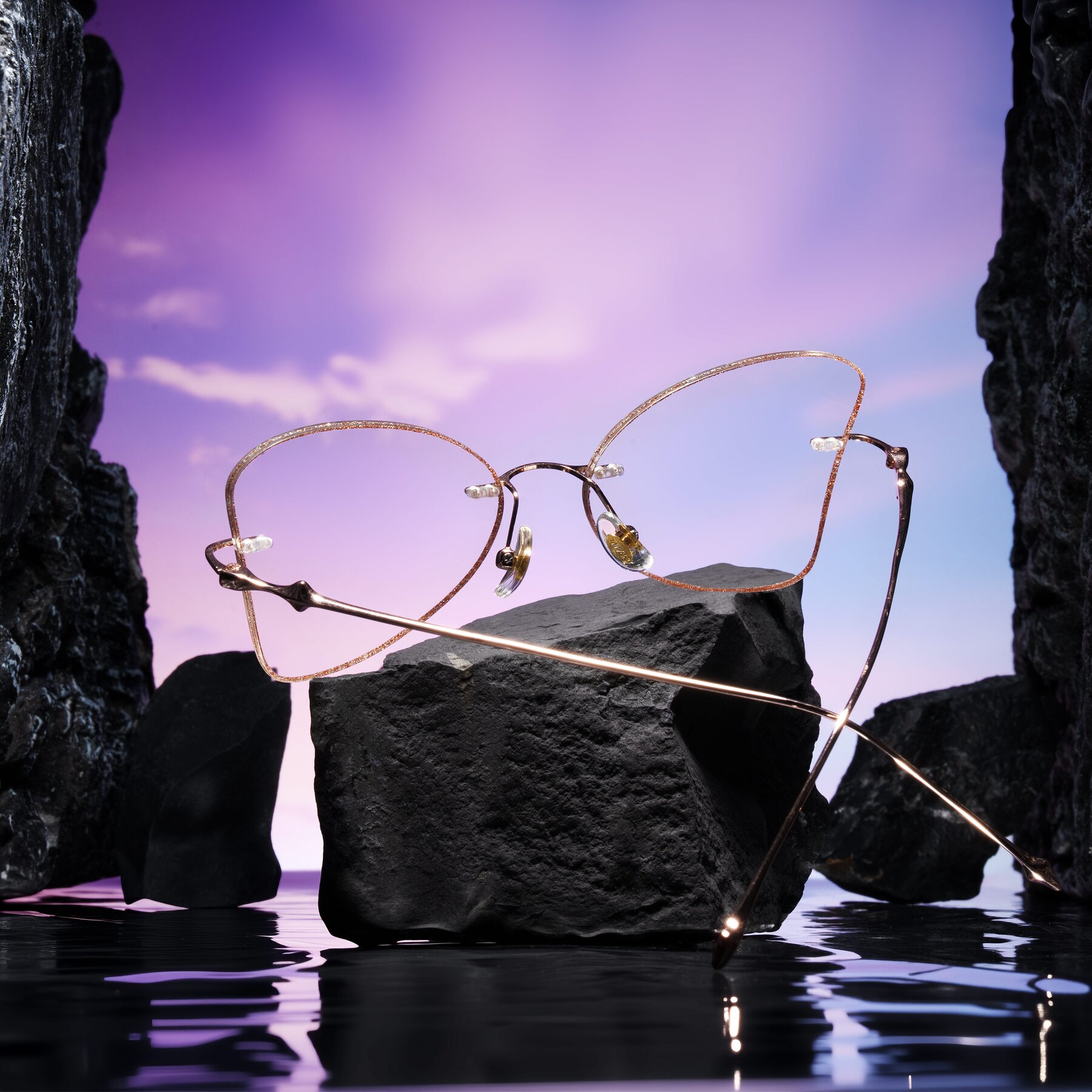 Women's lifestyle photography #2 of Solene in Orange Glitter/Rose Gold with Clear Blue Light Blocking Lenses