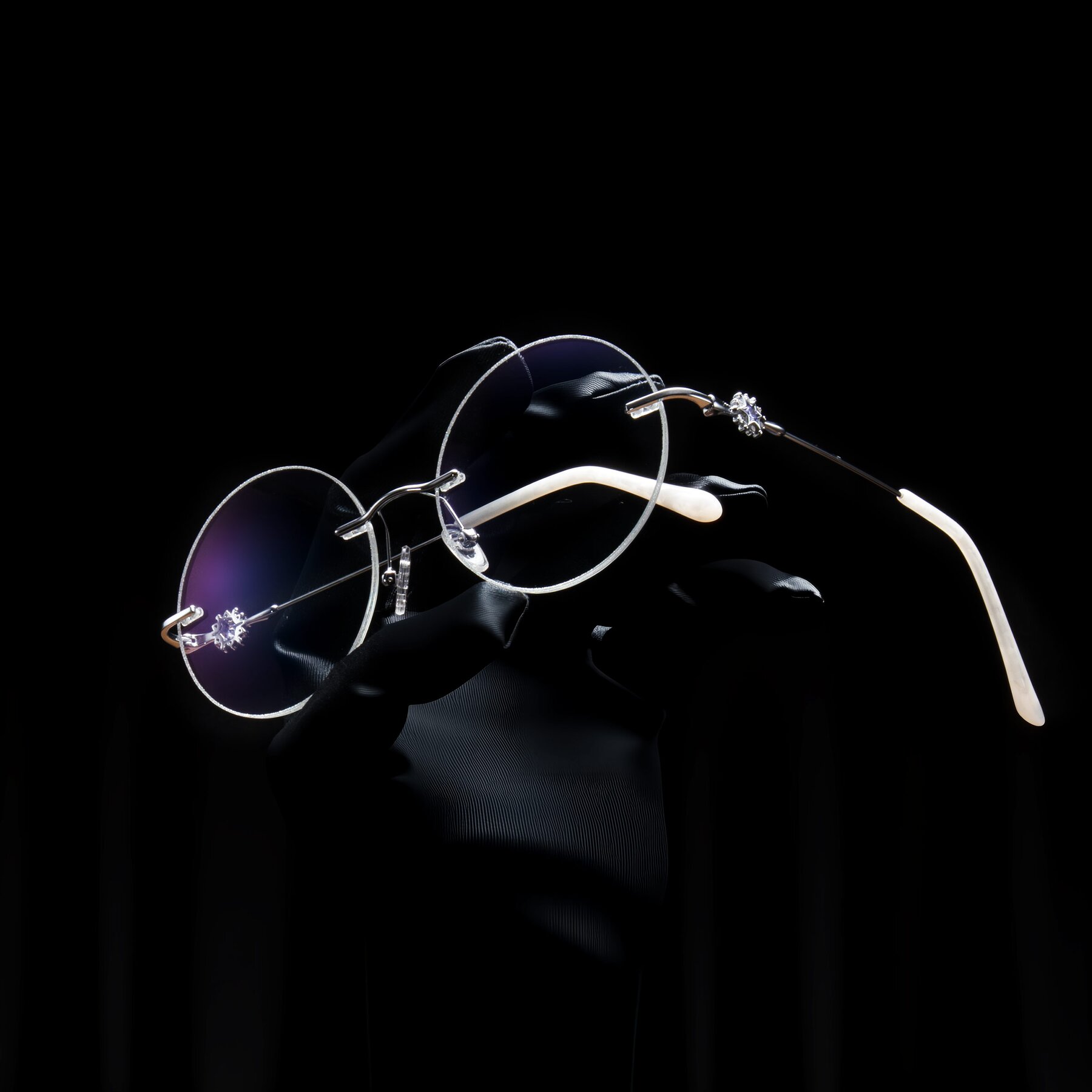 Women's lifestyle photography #1 of Clea in Silver Glitter/Silver with Clear Eyeglass Lenses