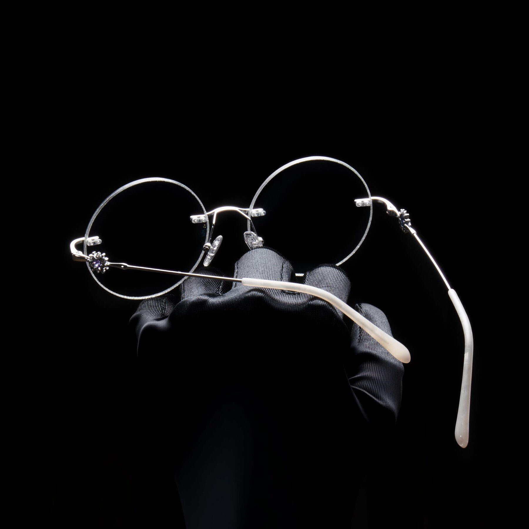 Women's lifestyle photography #2 of Clea in Silver Glitter/Silver with Clear Eyeglass Lenses