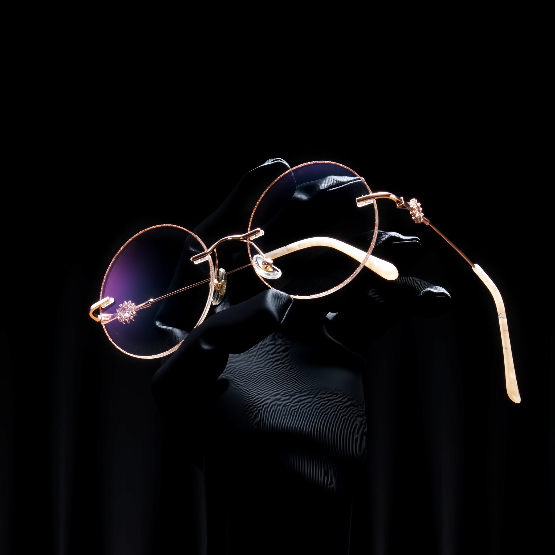 Women's lifestyle photography #1 of Clea in Rust Glitter/Rose Gold with Clear Eyeglass Lenses