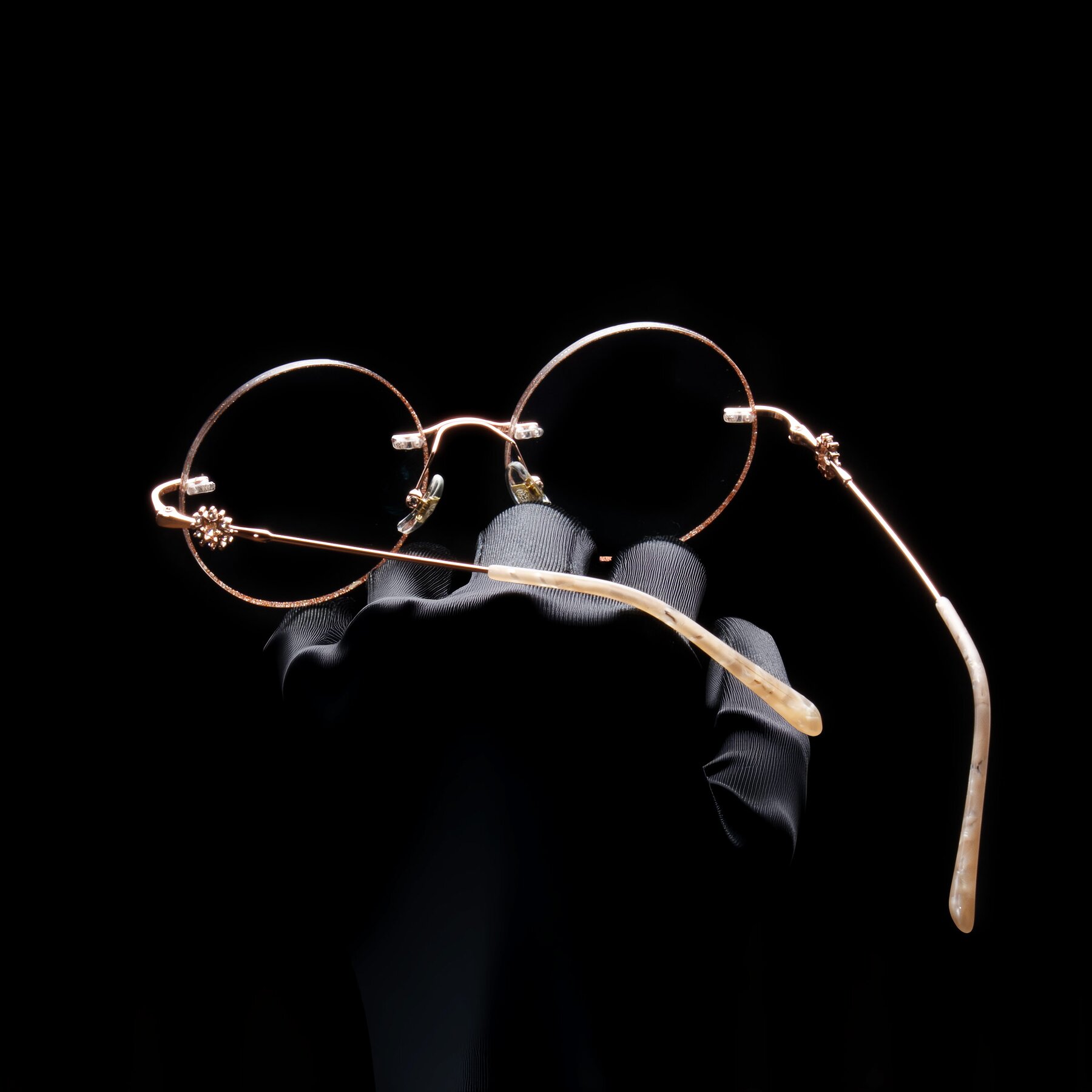 Women's lifestyle photography #2 of Clea in Rust Glitter/Rose Gold with Clear Eyeglass Lenses