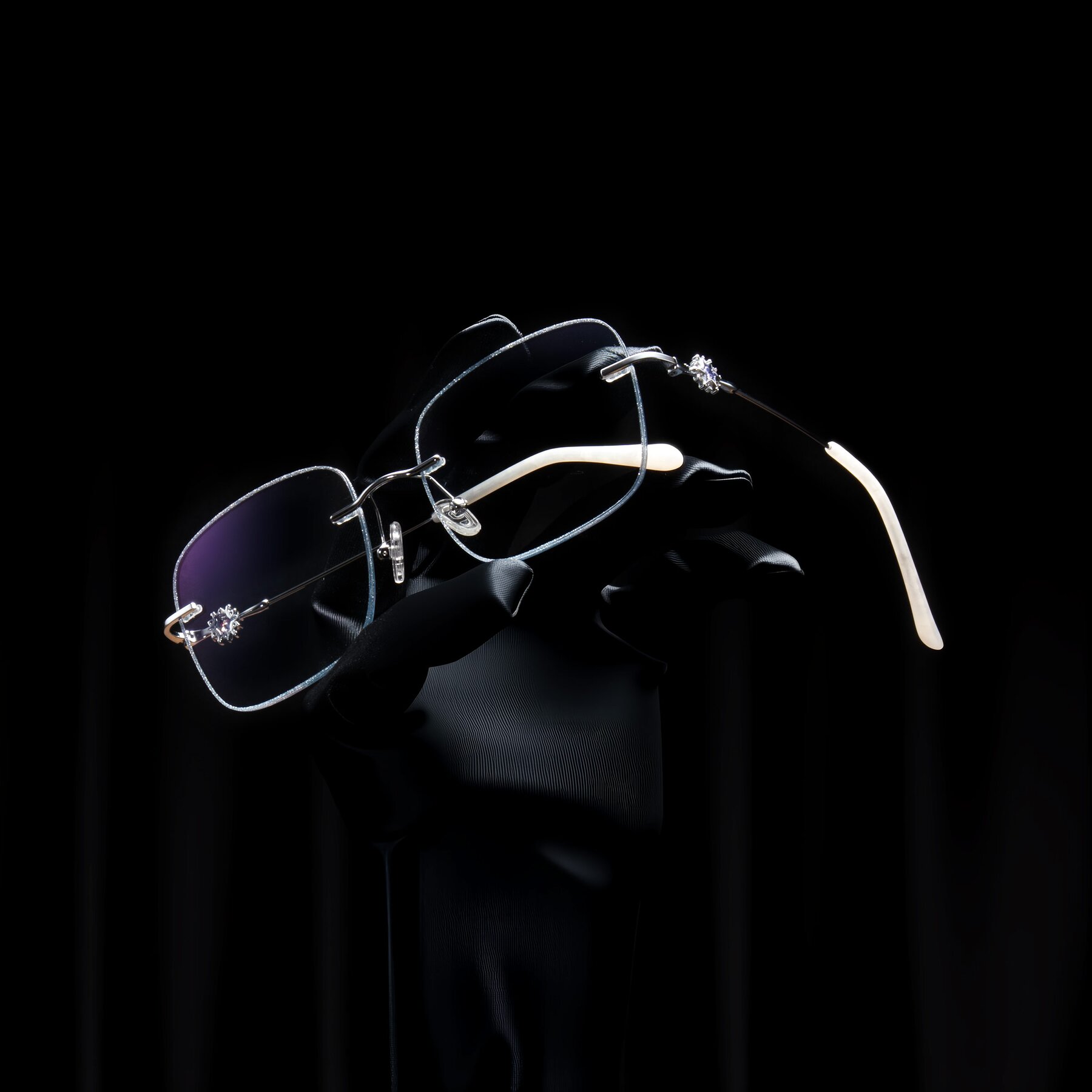 Women's lifestyle photography #1 of Viveca in Silver Glitter/Silver with Clear Blue Light Blocking Lenses