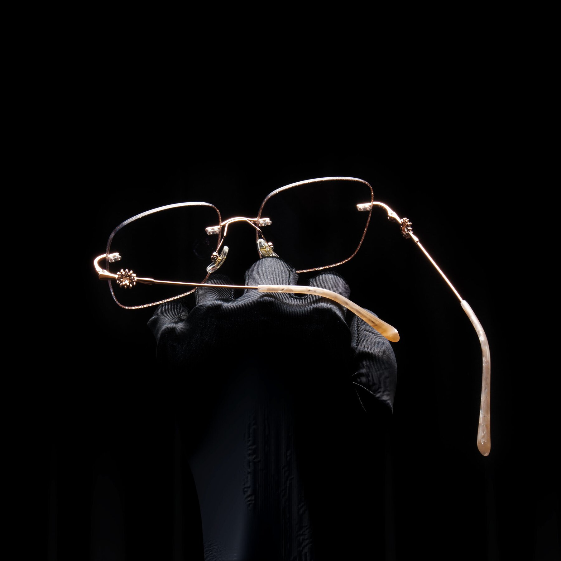 Women's lifestyle photography #2 of Viveca in Rust Glitter/Rose Gold with Clear Blue Light Blocking Lenses