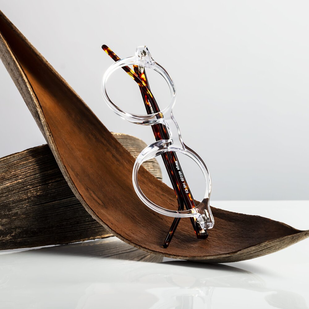 Clear/Tortoise Keyhole Bridge Retro-Vintage Round Eyeglasses - Marga