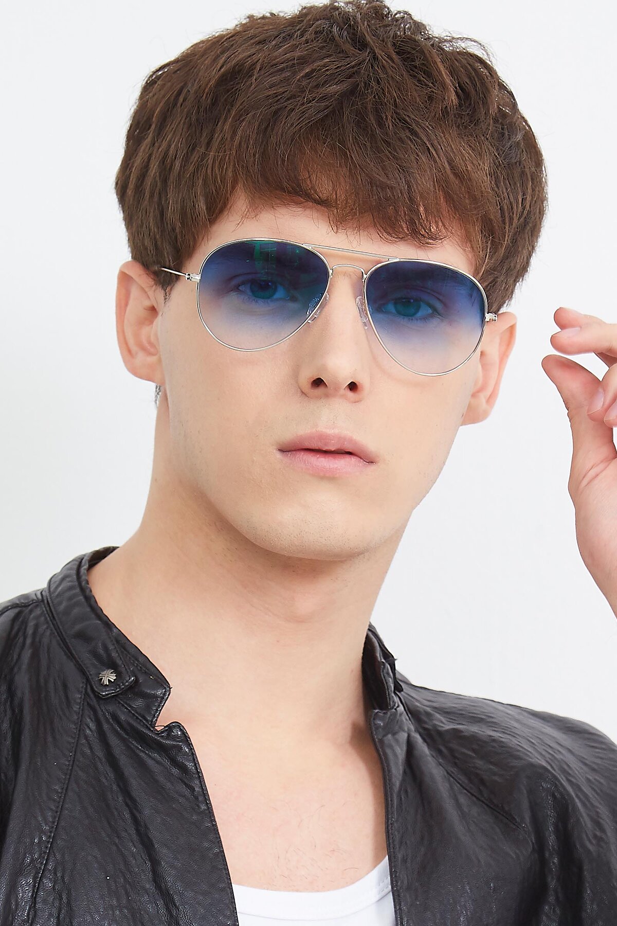 Men's lifestyle photography (portrait-2) of Yesterday in Silver with Blue Gradient Lenses