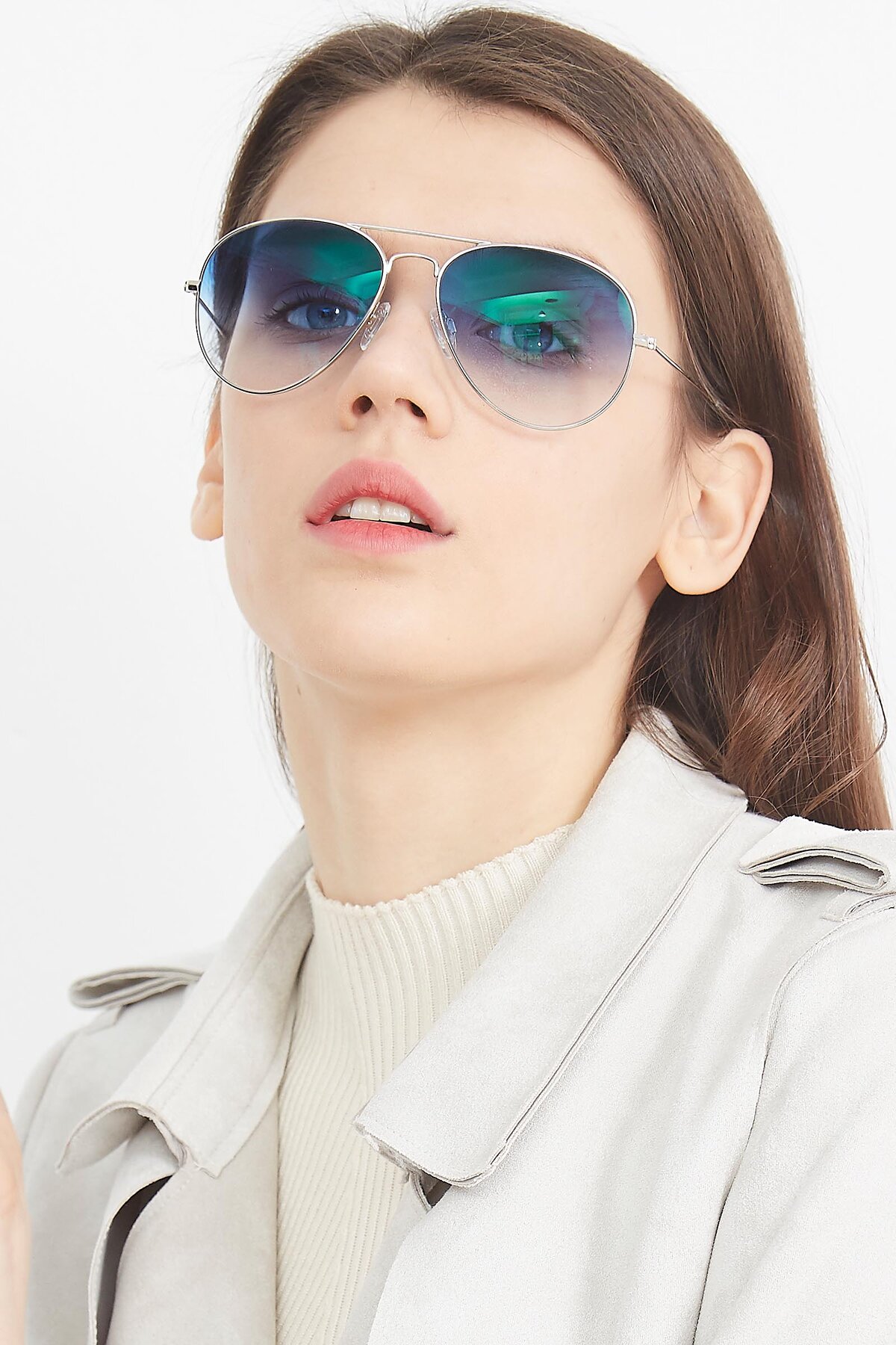 Women's lifestyle photography (portrait-1) of Yesterday in Silver with Blue Gradient Lenses