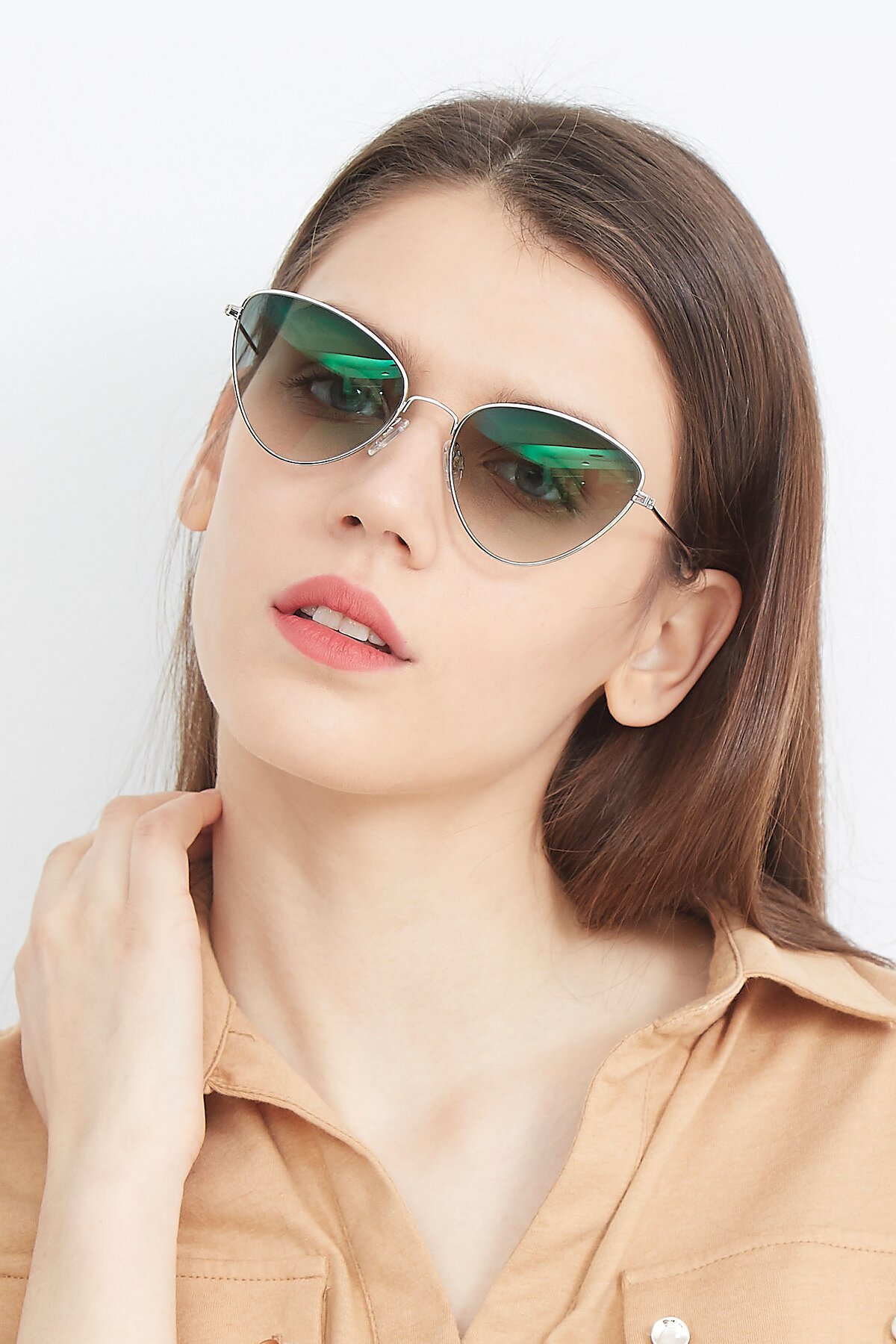 Women's lifestyle photography (portrait-2) of Butterfly Effect in Silver with Green Gradient Lenses