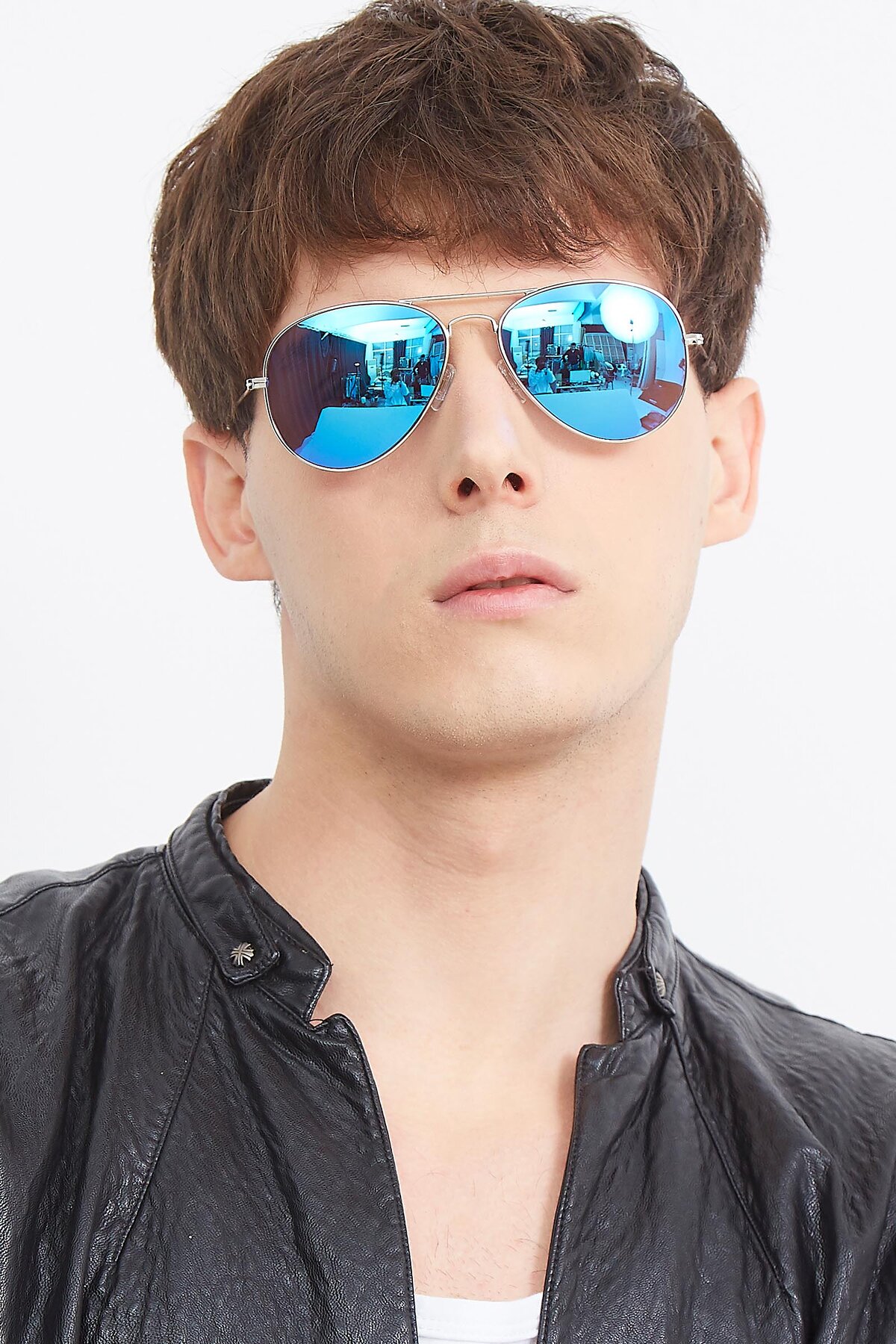 Men's lifestyle photography (portrait-1) of Yesterday in Silver with Blue Mirrored Lenses