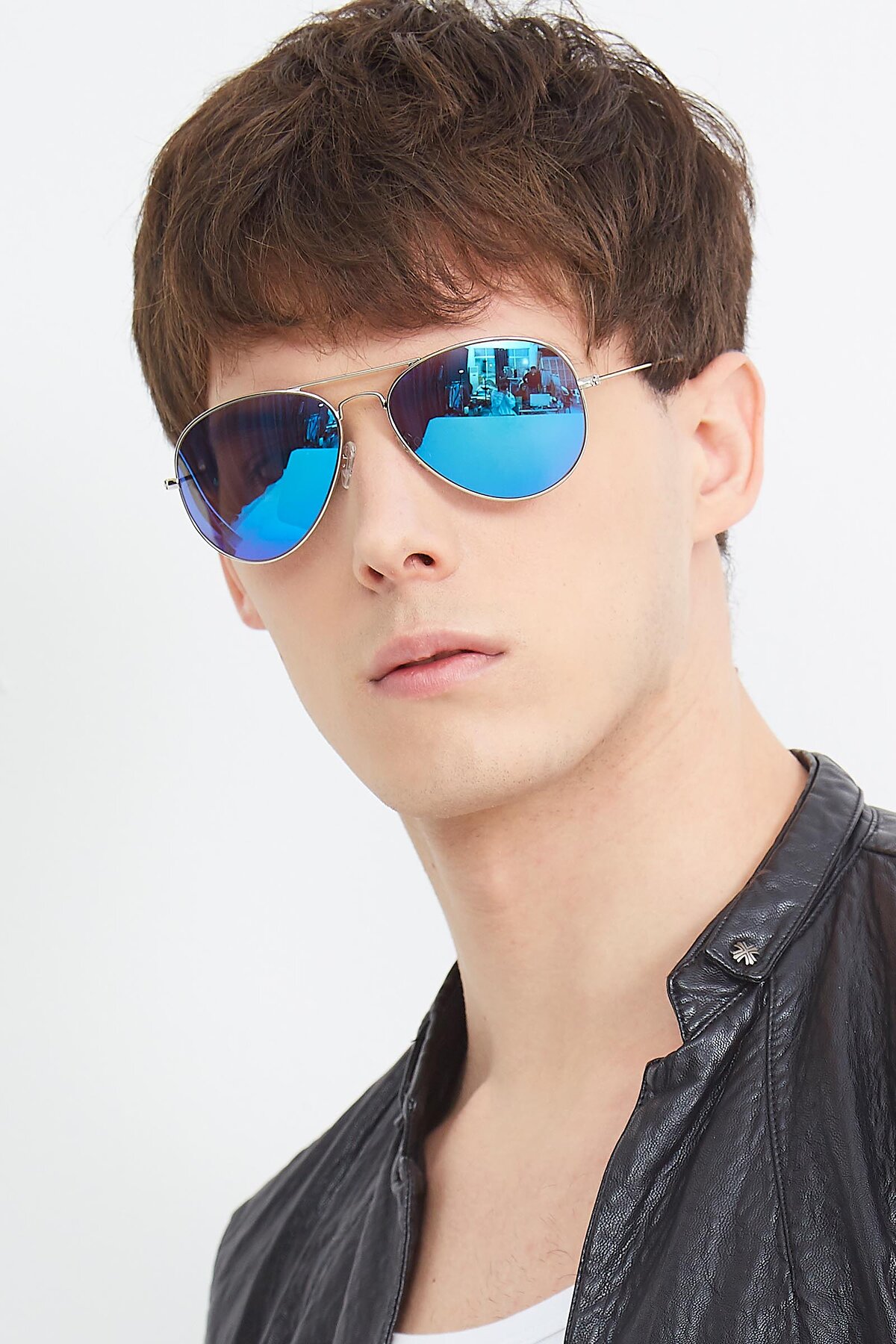 Men's lifestyle photography (portrait-2) of Yesterday in Silver with Blue Mirrored Lenses
