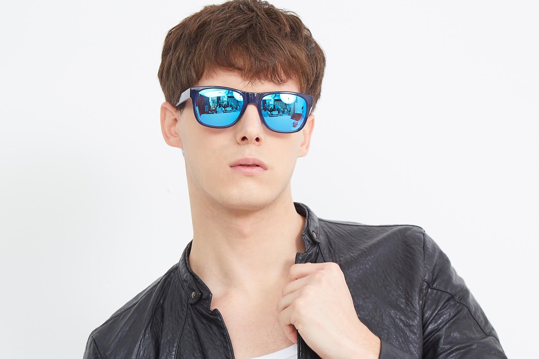 Men's lifestyle photography (landscape-1) of SSR213 in Blue with Blue Mirrored Lenses