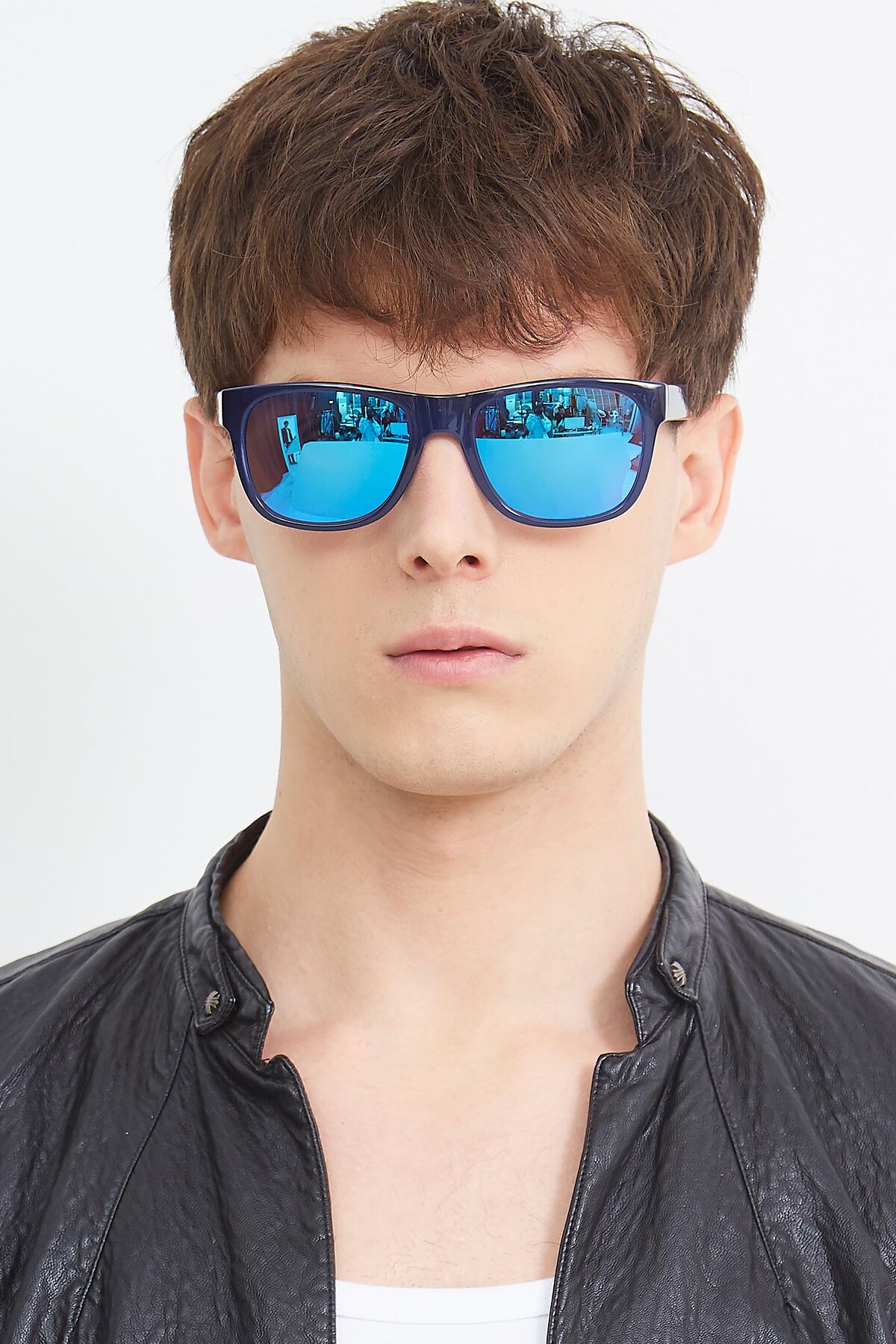 Men's lifestyle photography (portrait-1) of SSR213 in Blue with Blue Mirrored Lenses