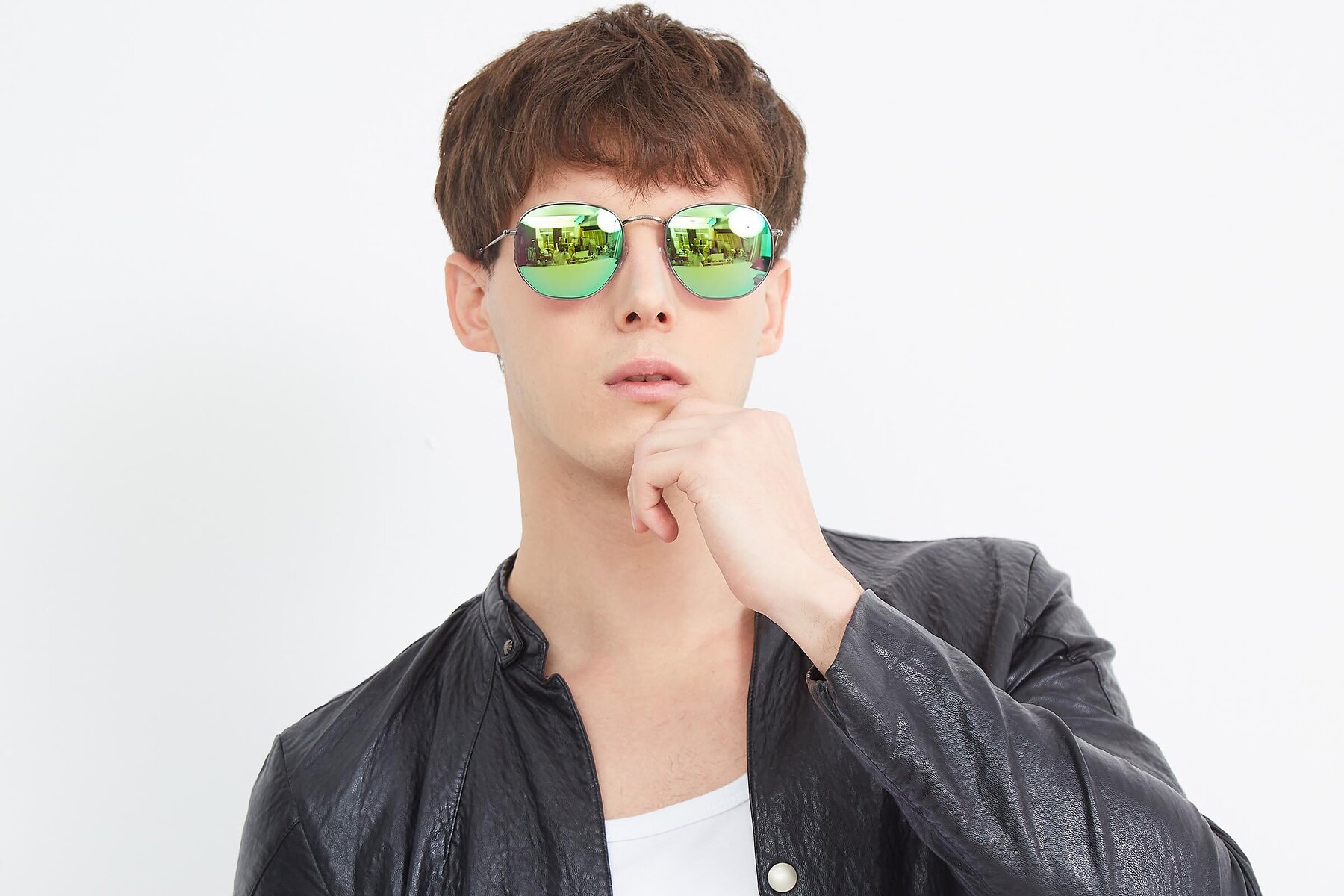 Men's lifestyle photography (landscape-1) of SSR1944 in Grey with Green Mirrored Lenses