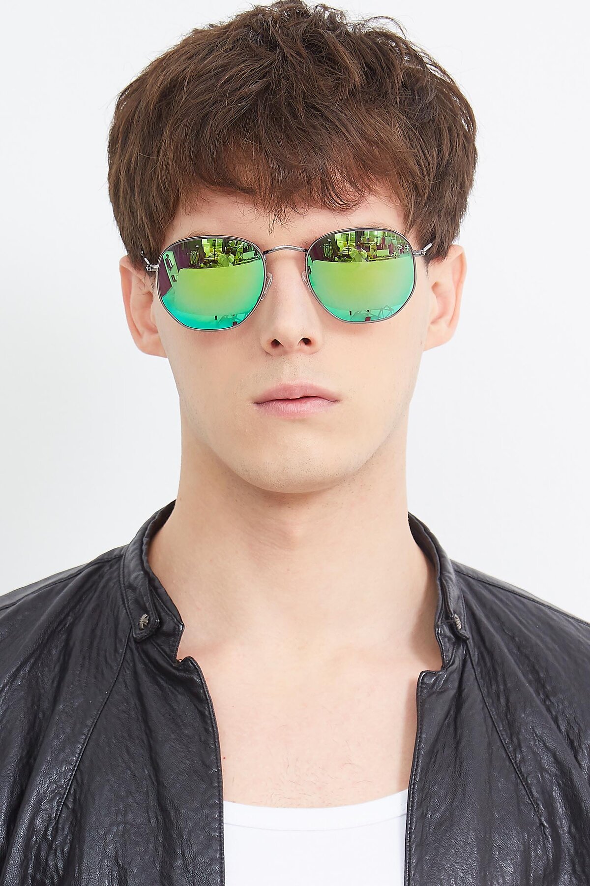 Men's lifestyle photography (portrait-1) of SSR1944 in Grey with Green Mirrored Lenses