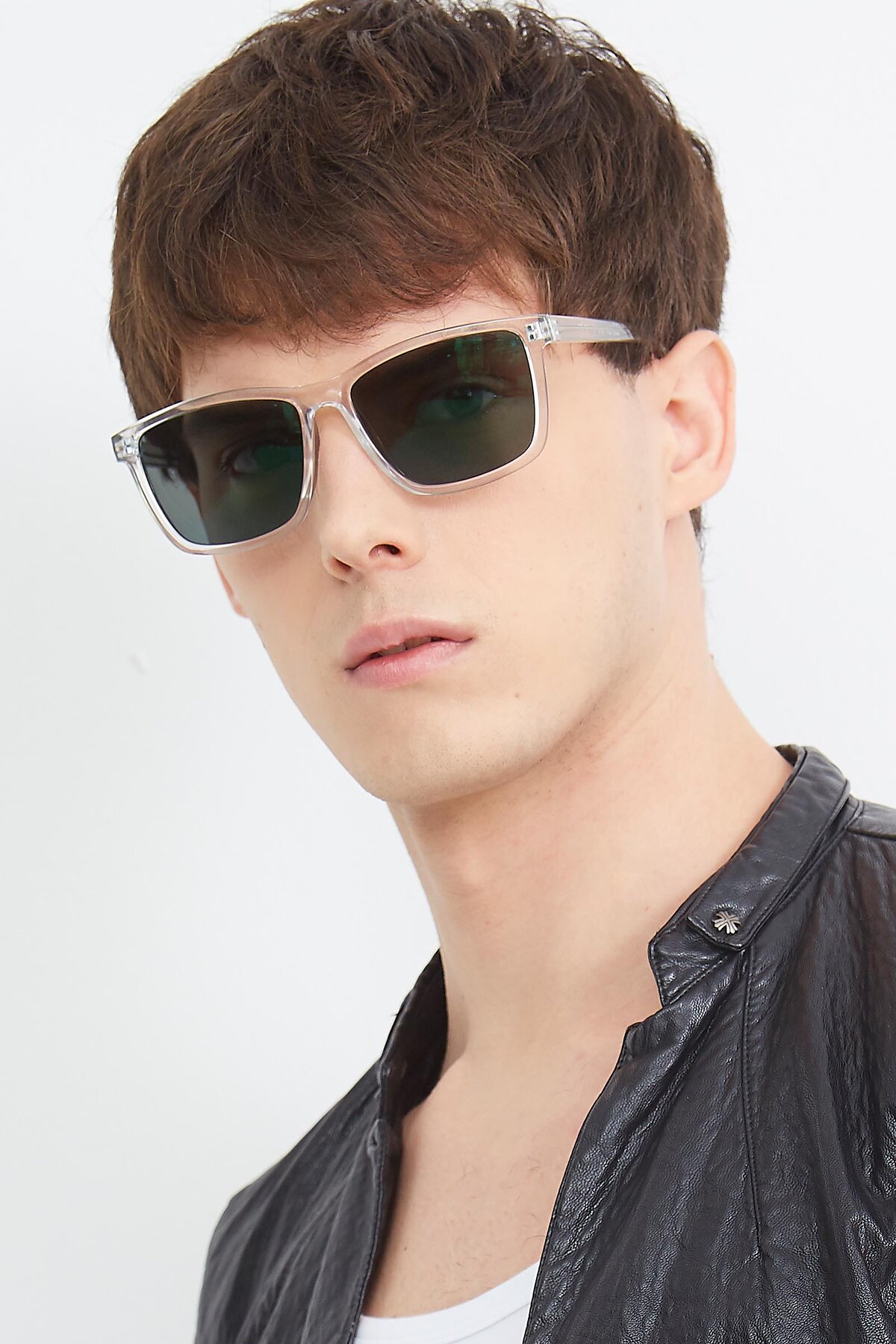 Men's lifestyle photography (portrait-2) of Sheldon in Clear with Gray Polarized Lenses