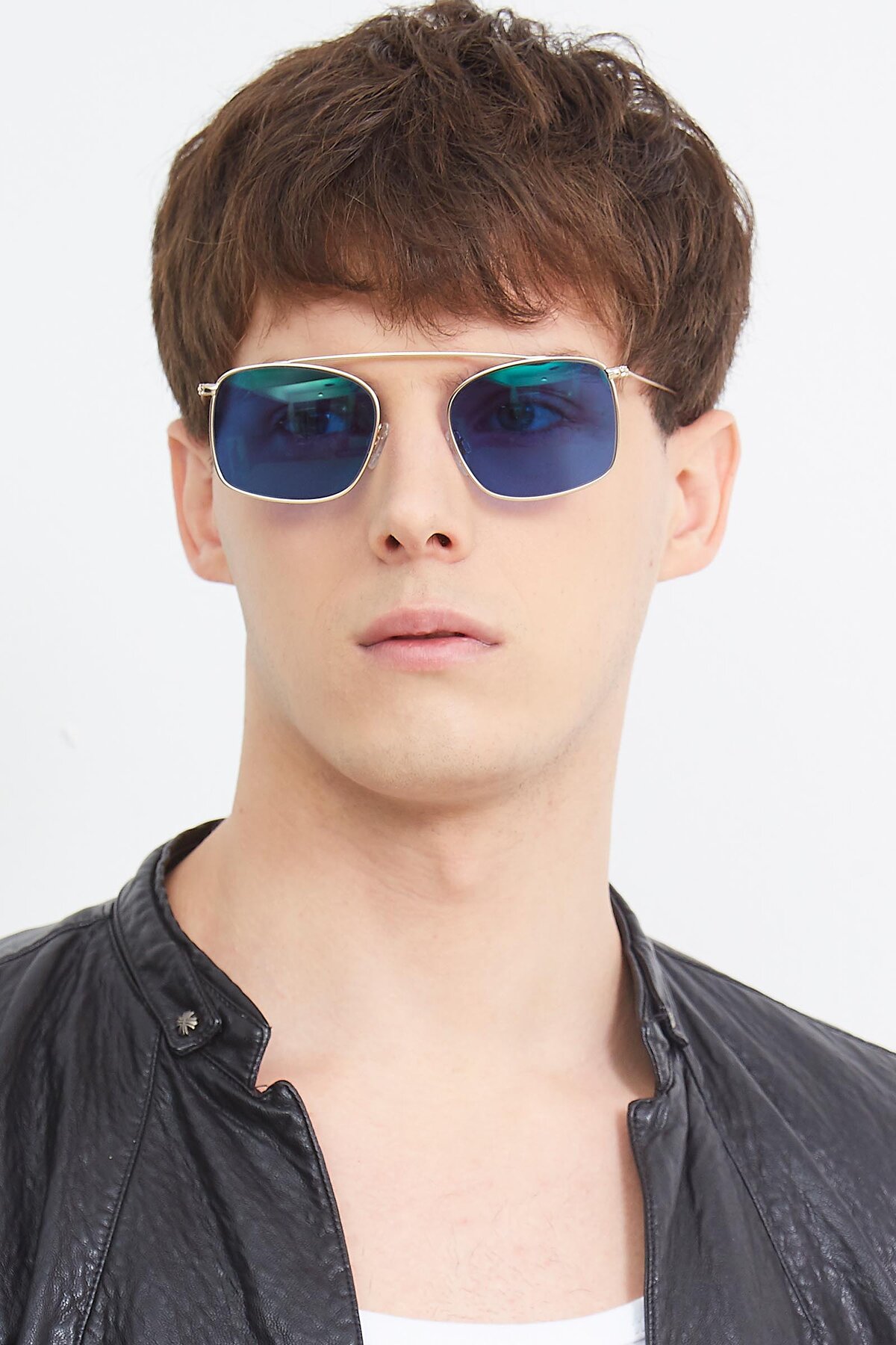 Men's lifestyle photography (portrait-1) of The Librarian in Copper with Blue Tinted Lenses
